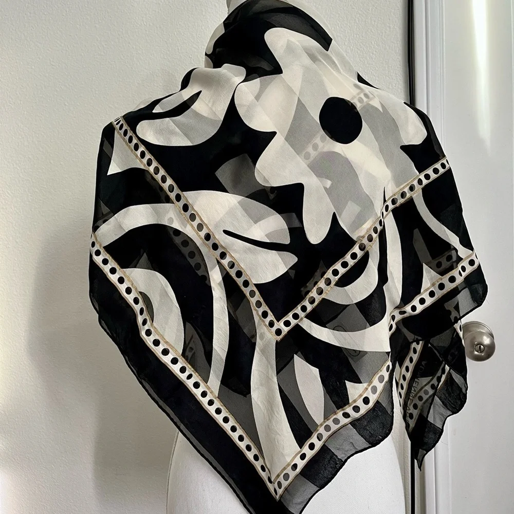 100% silk Adrienne Vittadini Elegant Black and White Scarf 32/33 inch